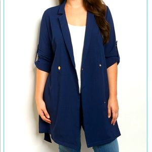 Plus size long sleeve collared tie belt long cardigan jacket